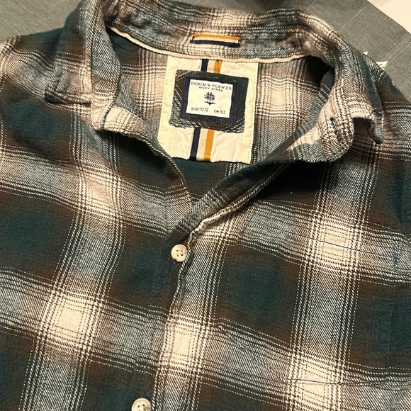 Boys Denim & Flower Flannel Button Down Shirt - Picture 2 of 3